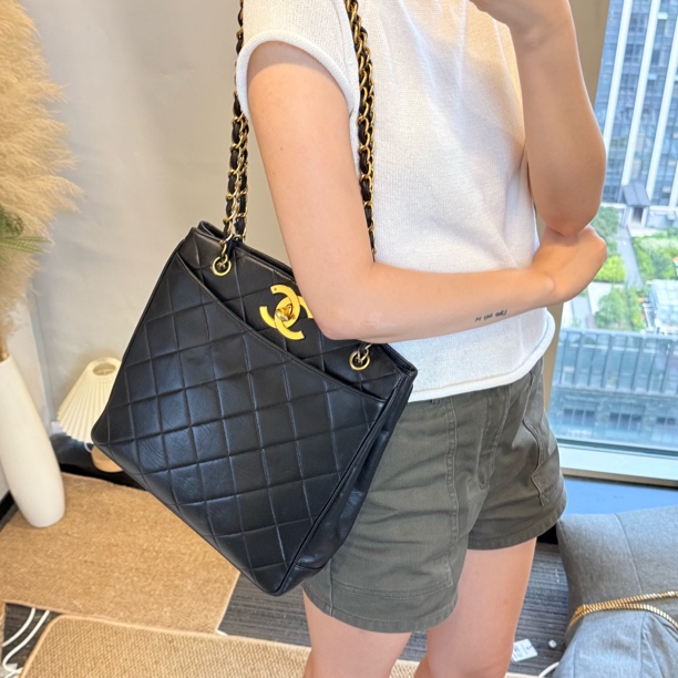 95新 Chanel/香奈儿 黑金贝嫂菱格皮穿链单肩包