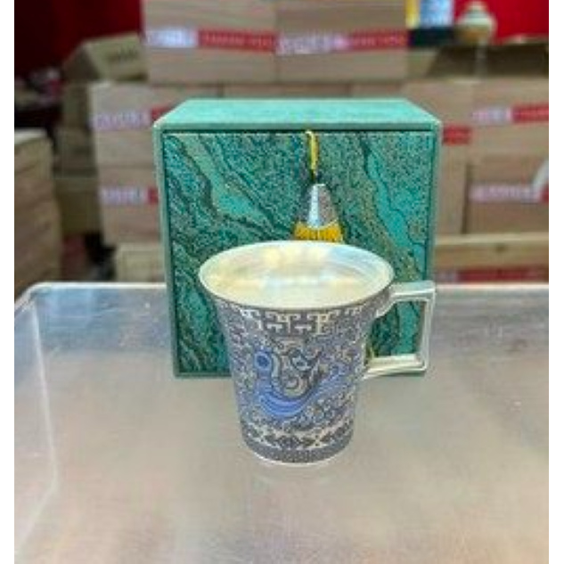 银天命玄鸟大师手工高档鎏银茶器瓷胎包银茶杯（单）+礼盒-3242