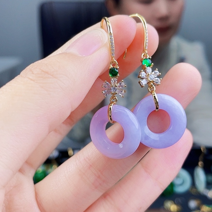 翡翠耳饰银S925镶嵌饰品