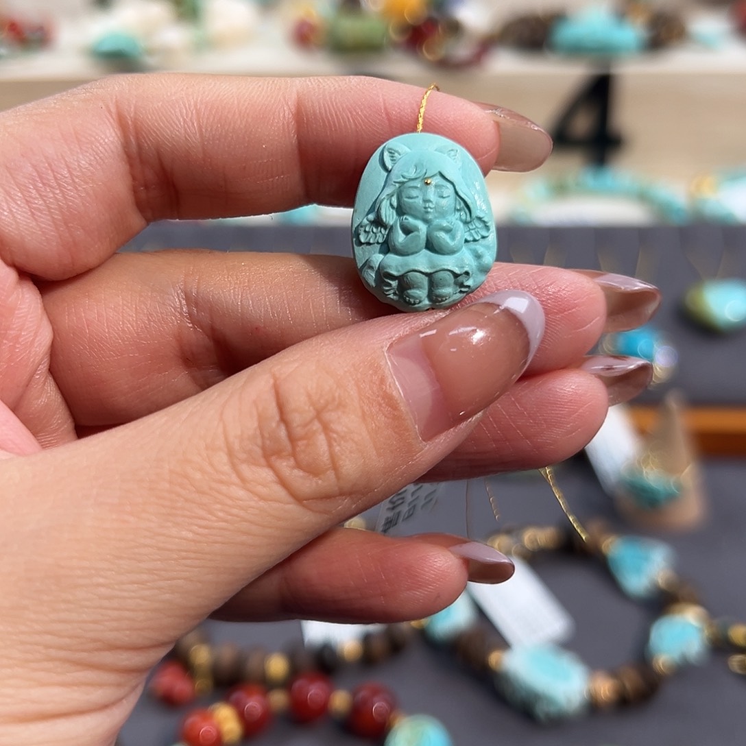 绿松石未镶嵌把件小天使女孩配饰