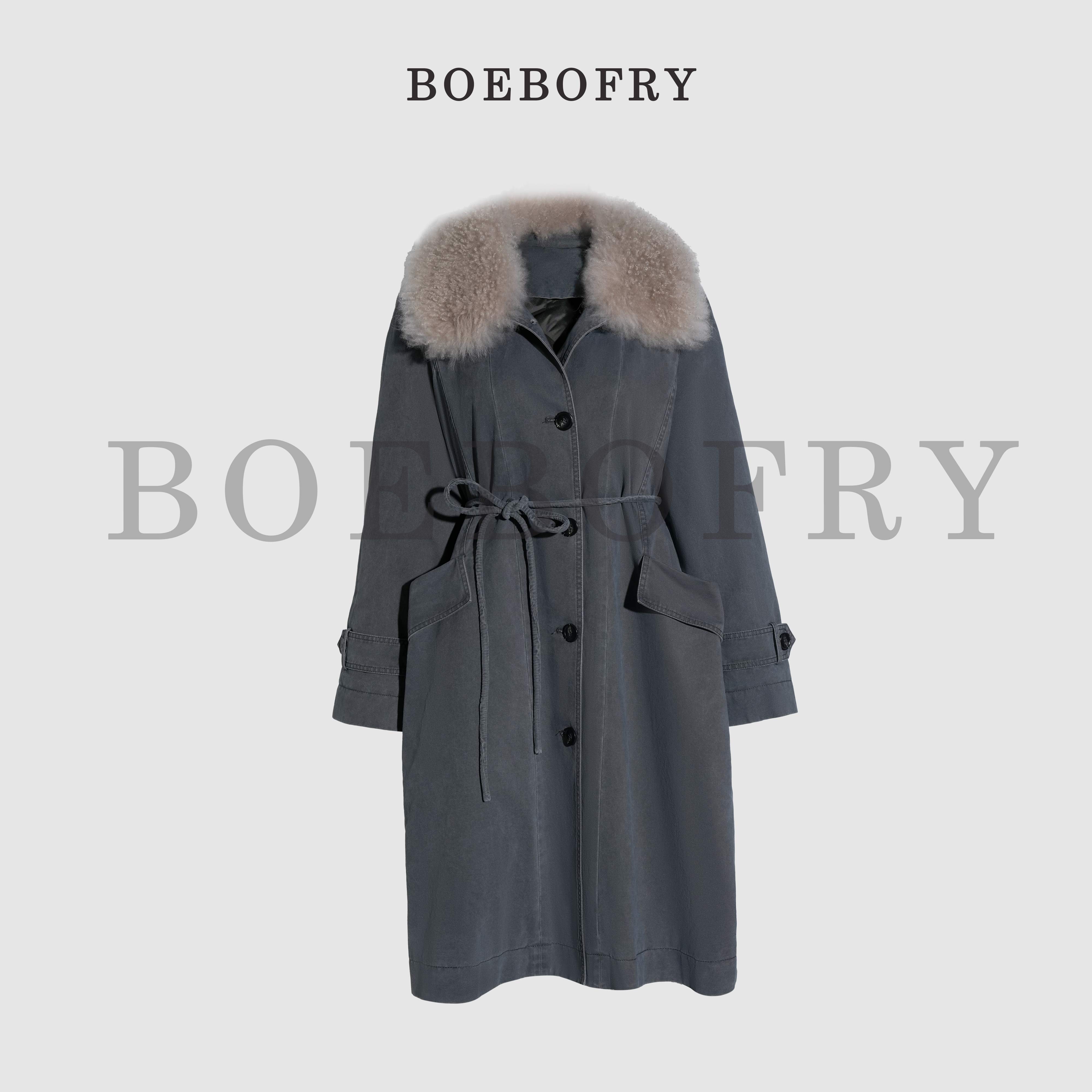 BOEBOFRY<墨羽尘韵>冬时尚气质收腰可拆卸毛领风衣鹅绒服BE4W1110