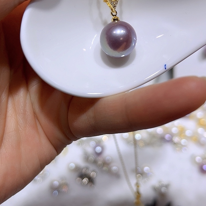 淡水珍珠紫珠金色v扣未镶嵌