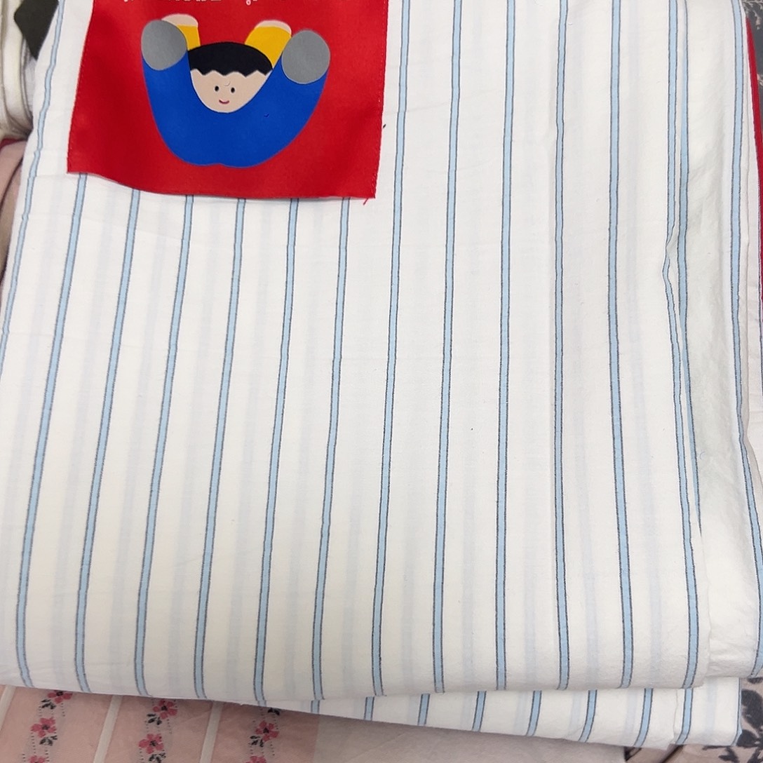 许***懒全棉全棉单被套蓝白条纹全棉