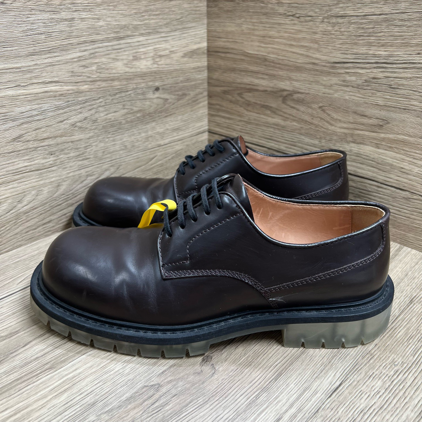 95新 BOTTEGA VENETA/葆蝶家 BV 棕色德比鞋 42码