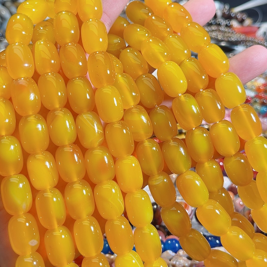玛瑙/玉髓未镶嵌珠宝半成品荔枝冻黄玛瑙一条13x18mm