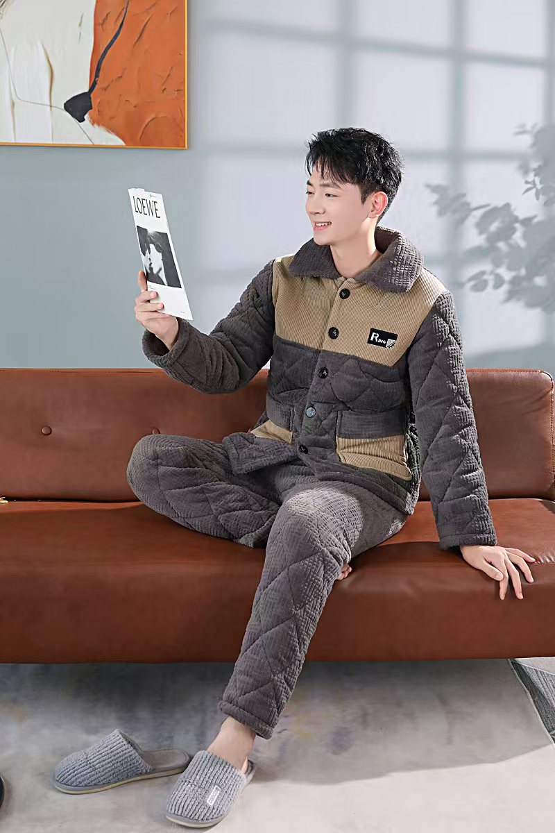 三层夹棉加厚变态厚冬季家居服男款