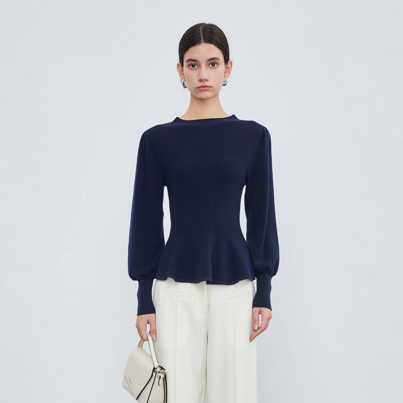 【粉丝专享】sdeer圣迪奥百搭复古罗纹圆领荷叶边针织衫s23483507