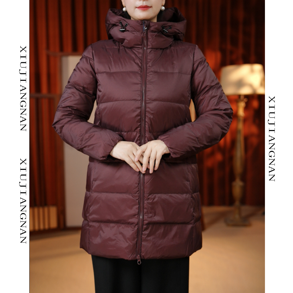 88180-冬季新款中长款连帽羽绒服防风保暖休闲百搭显瘦外套女款