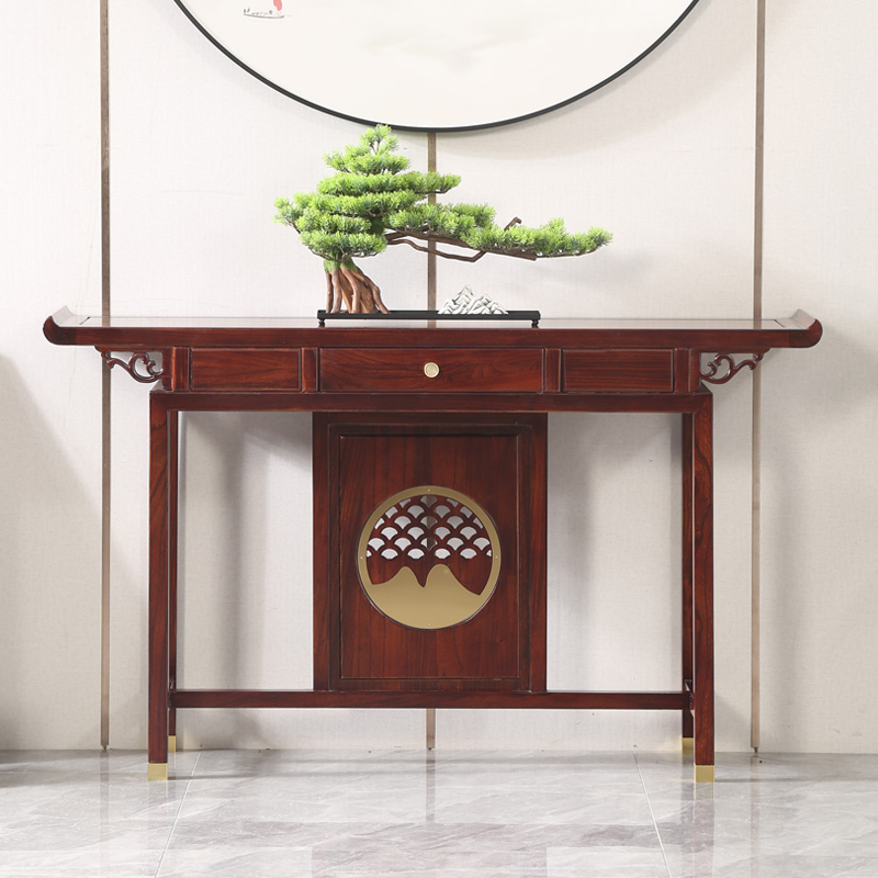 新中式玄关桌老榆木中堂供桌神台门厅入户翘头条几靠墙条案端景台