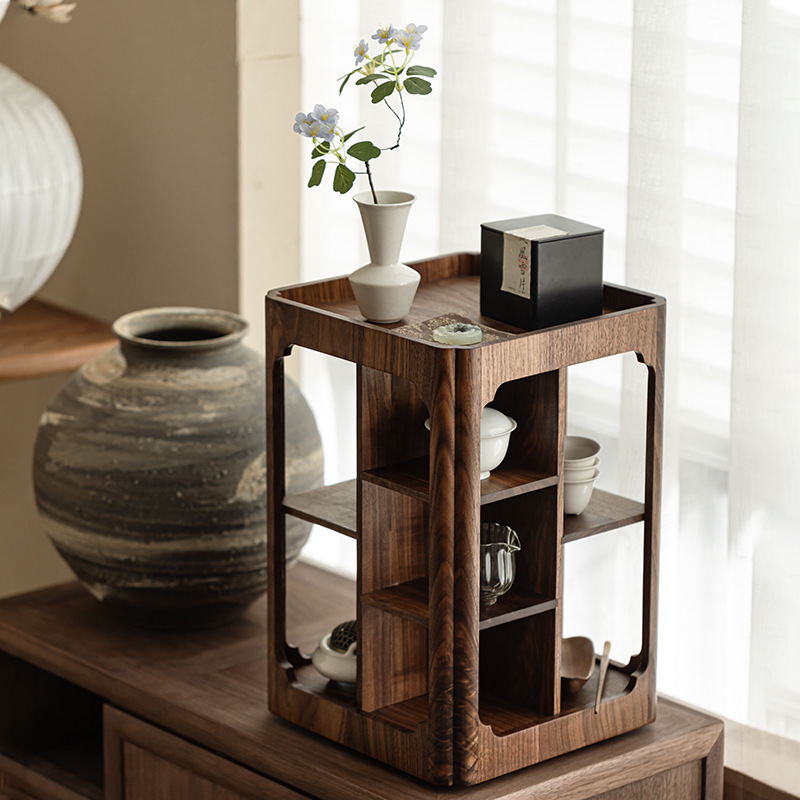 黑胡桃木桌面小型收纳柜储物柜实木家用茶室茶叶罐防尘柜置物柜