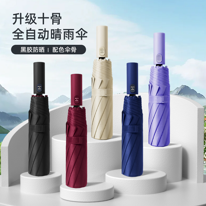 498骨罗马柱折叠全自动黑胶晴雨伞防紫外线男士商务自动伞