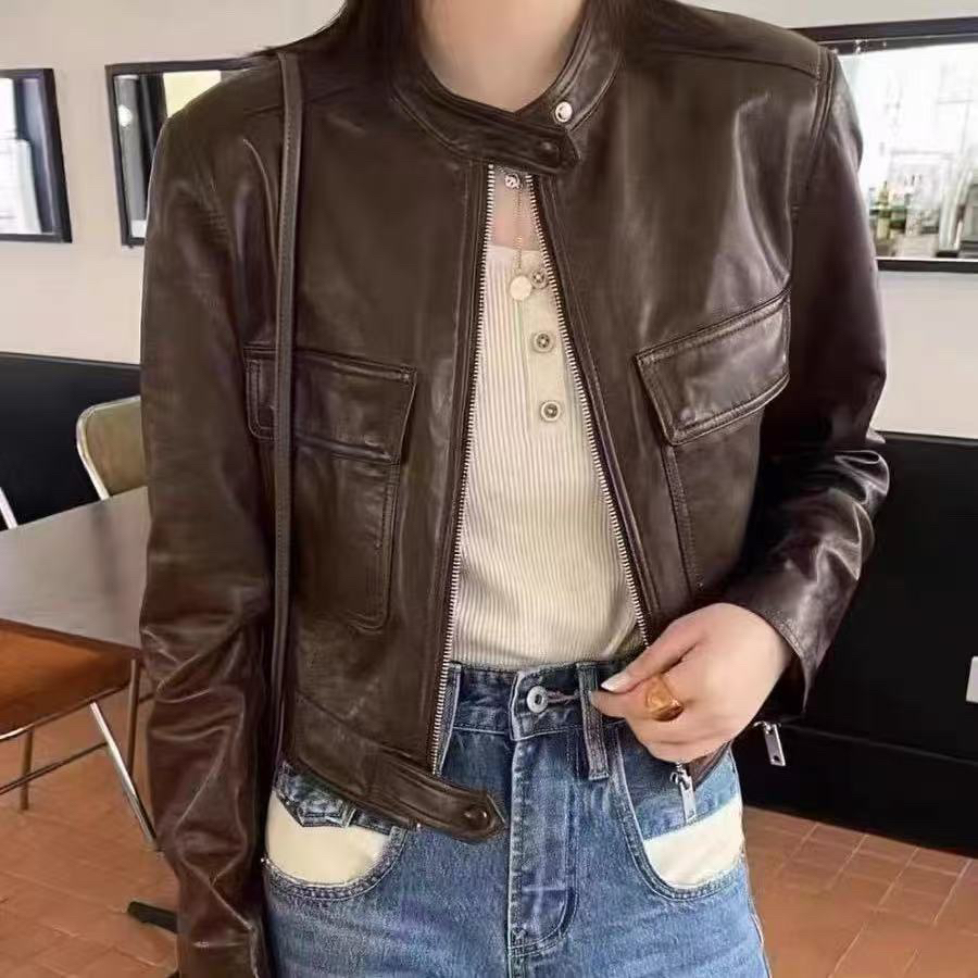 秋季短款皮衣公主风短款皮夹克网红休闲春秋立领女装