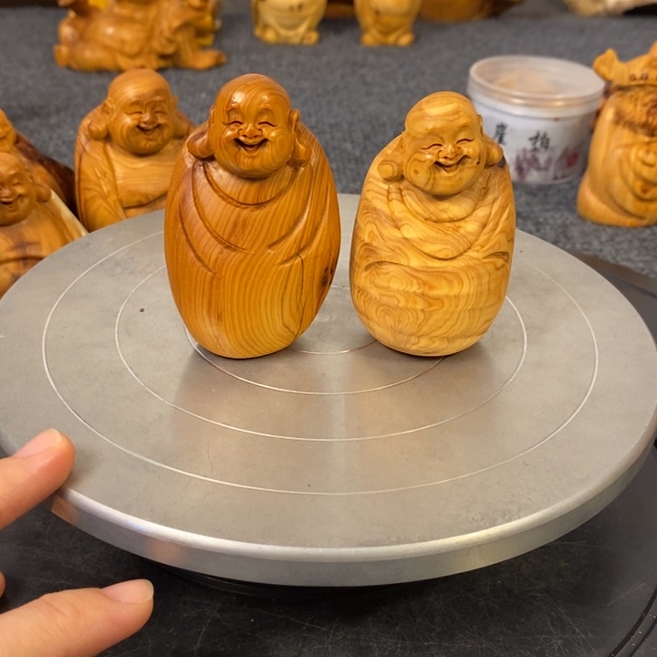 柏木（崖柏）J*.崖柏弥勒佛手把件小摆件2个