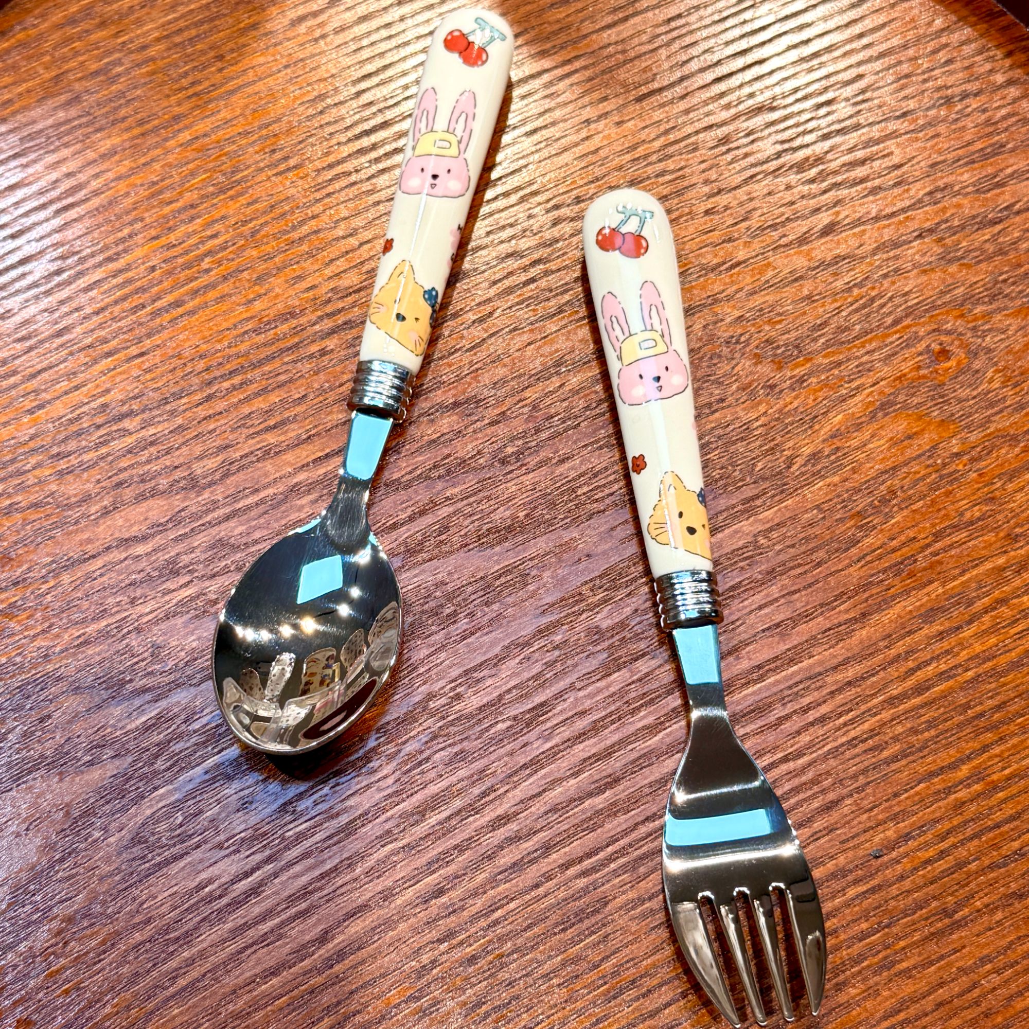 【圈和圆】出口尾单 可爱小兔小猫不锈钢叉勺 高颜值叉勺餐具