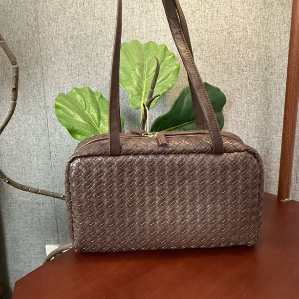 新款头层羊皮手工编织保龄球包内外全羊皮糯叽叽单肩包