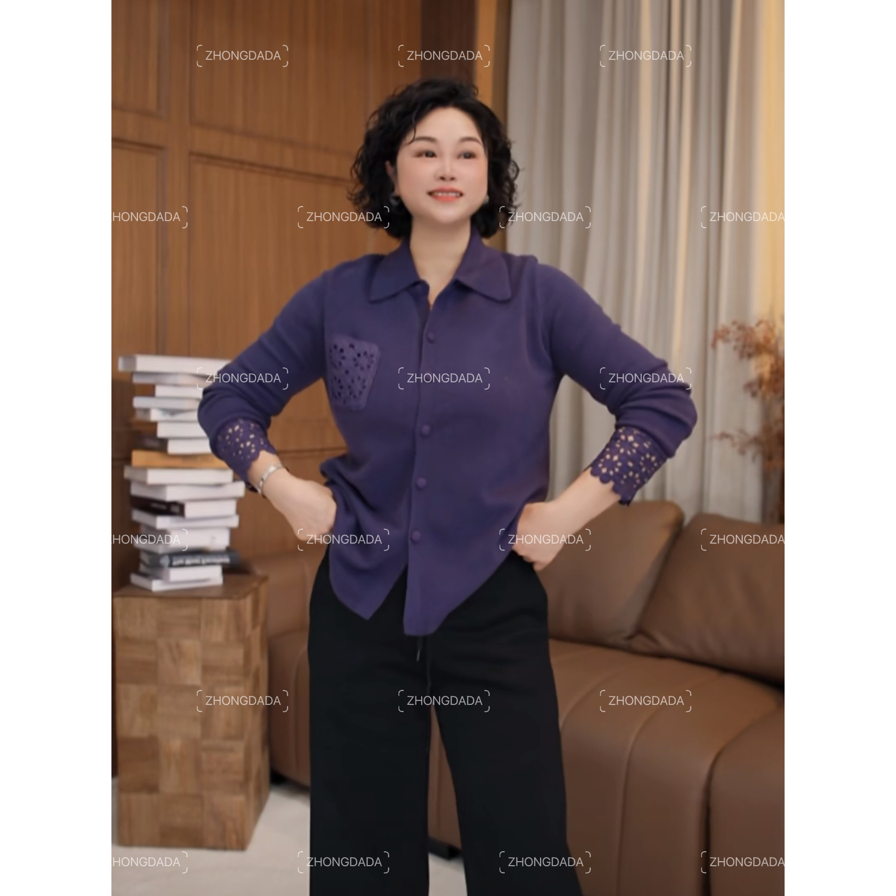 ZHONG大大【】冬季保暖气质百搭显瘦长袖蕾丝拼接衬衫12206
