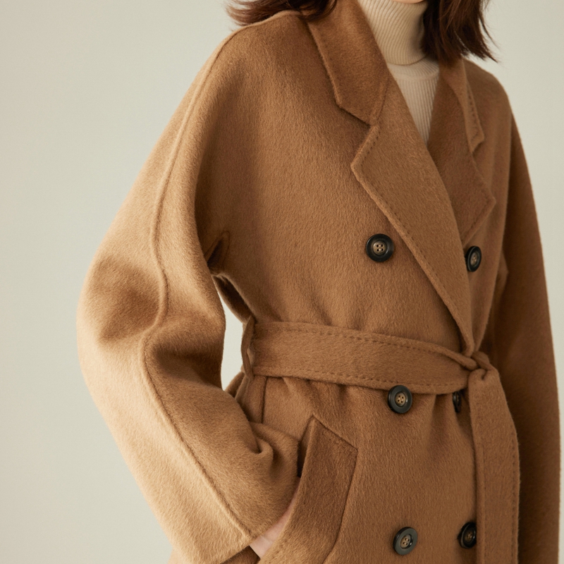 羊范2025秋冬新款双面驼绒大衣女士西装领中长款过膝羊毛毛呢外套