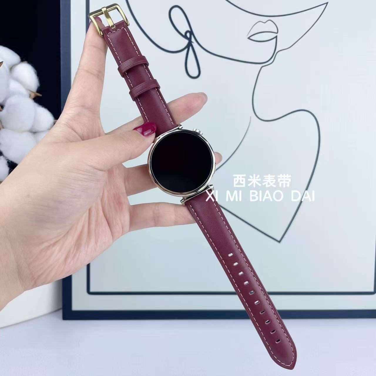 适用华为手表gt5/gt4平纹皮针扣41mm真皮女款表带watch5秋冬新款