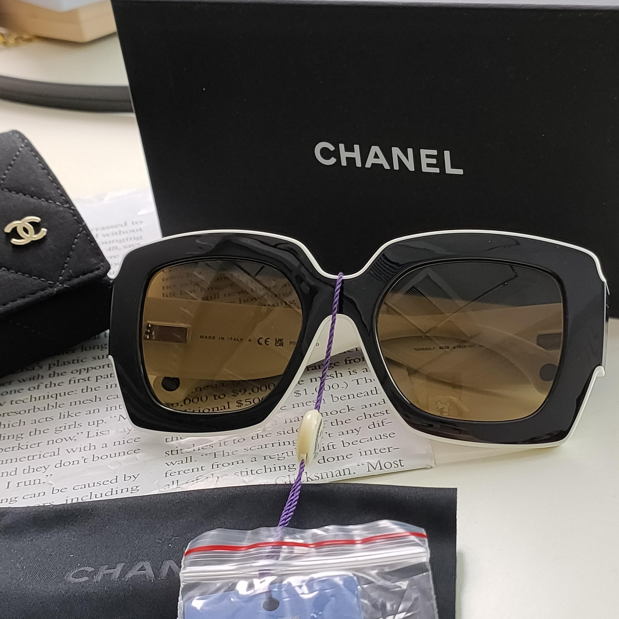 全新未使用 Chanel/香奈儿 Azul-熊猫色6059/52 大双C墨镜40540