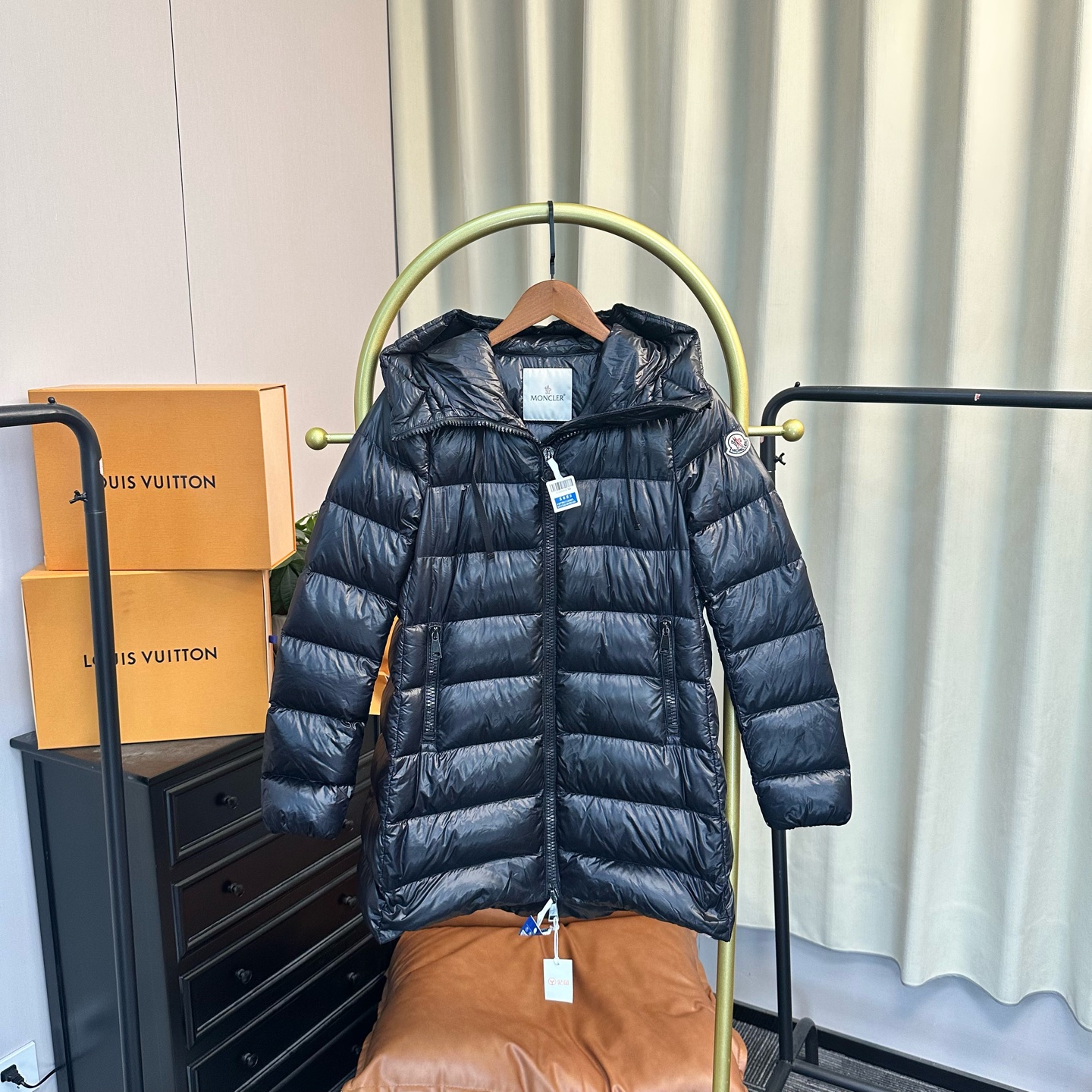 99新 MONCLER    Moncler 黑色漆面suyen中长款羽绒服 1码 99新