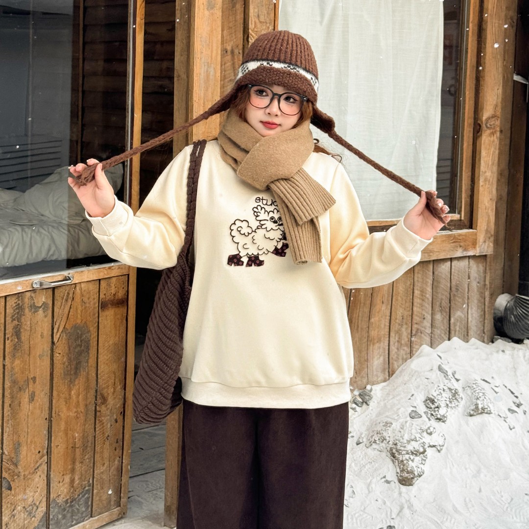 DC8897大码女装【潮牌小狗卫衣】秋冬胖mm卡通植绒绣花宽松显瘦上衣