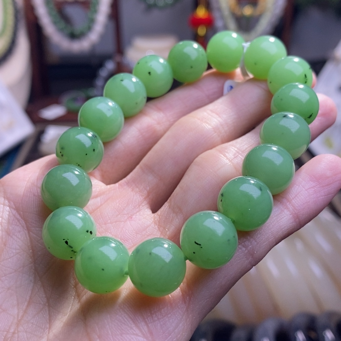 和田玉碧玉乌兰海手串12MM未镶嵌
