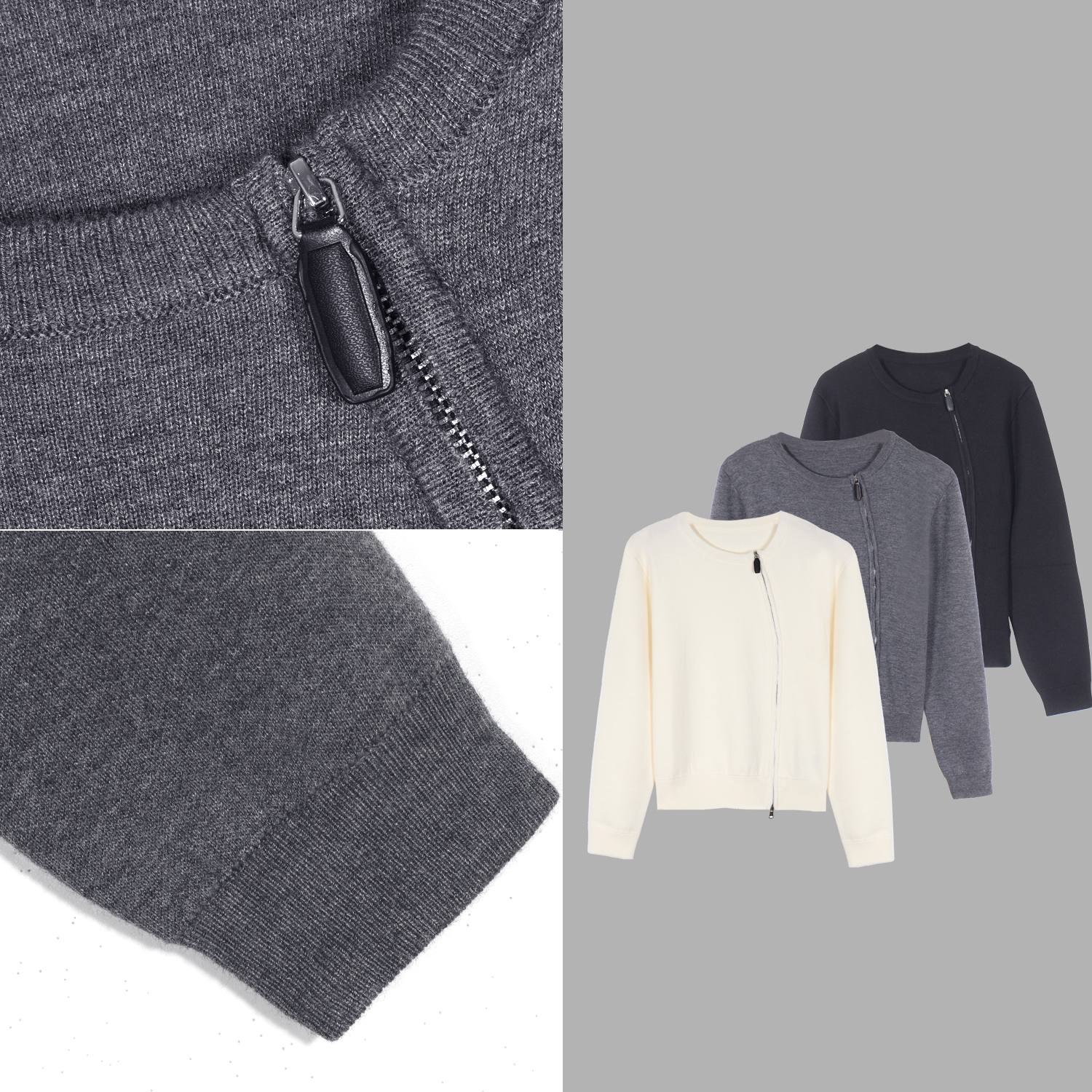 凯特丝蓓3309#【斜裁】双提针织斜向双开拉链外套开衫