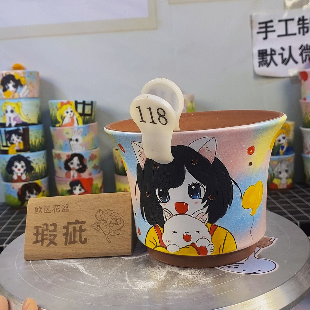 紫砂花盆红陶手绘花盆