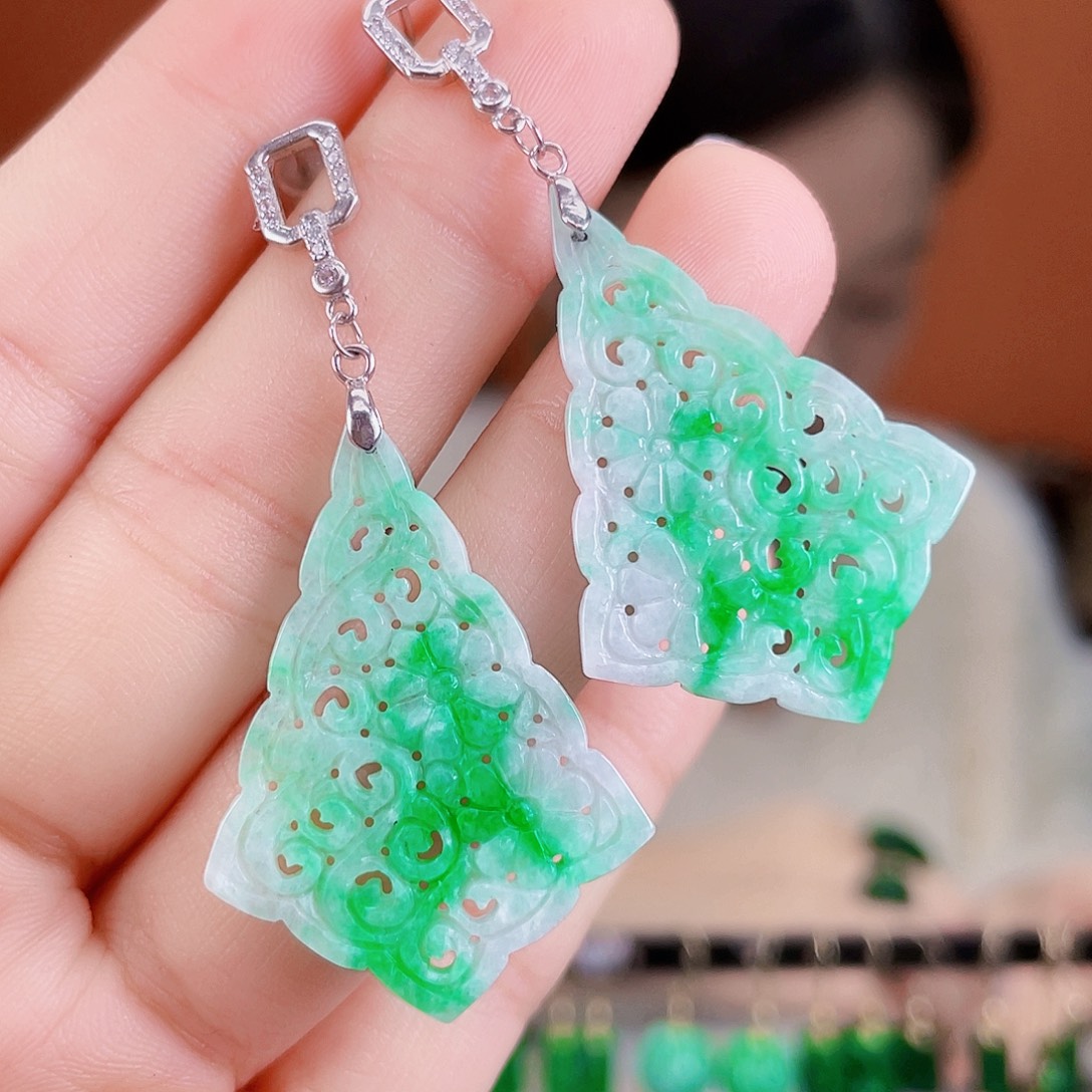 翡翠银S925镶嵌耳饰