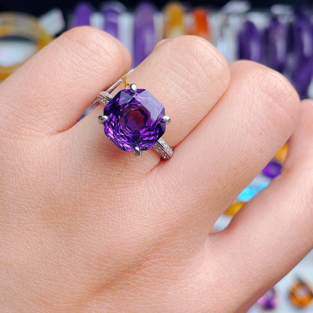 银S925镶嵌戒指紫晶天然保真