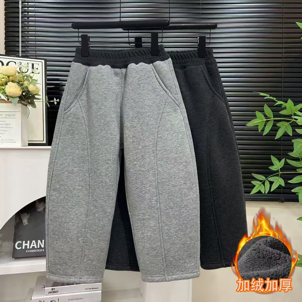 儿童裤子男女童休闲裤加绒保暖阔腿裤中大童弯刀裤一条过冬特厚款