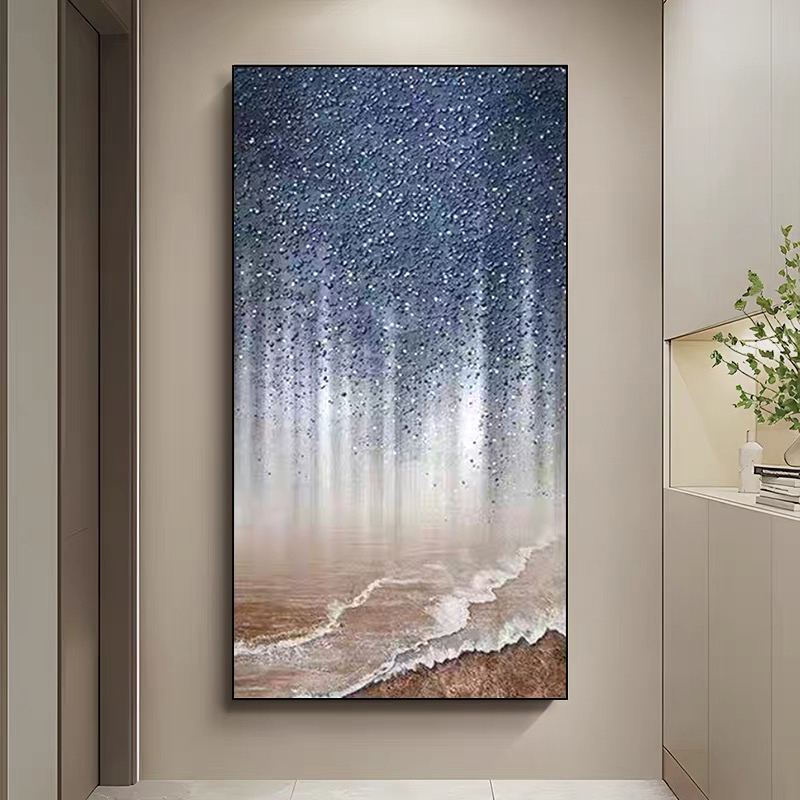 玄关抽象星辰大海装饰画意式轻奢过道纯手绘油画客厅沙发背景挂画