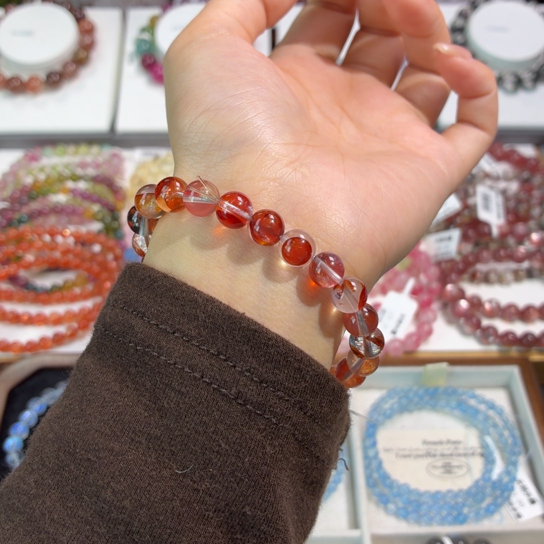 水晶未镶嵌手串红胶花7+