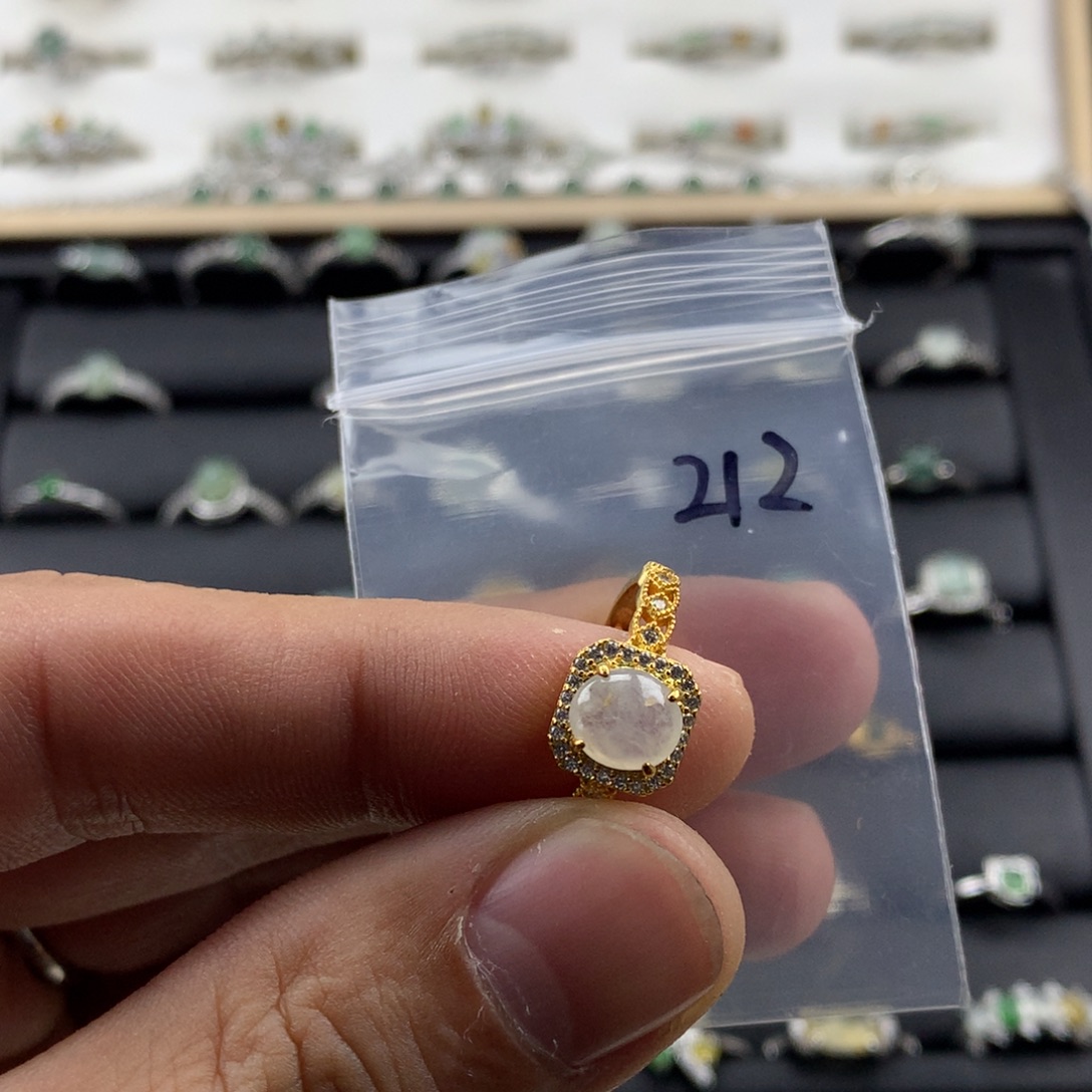 翡翠银S925镀金镶嵌戒指212