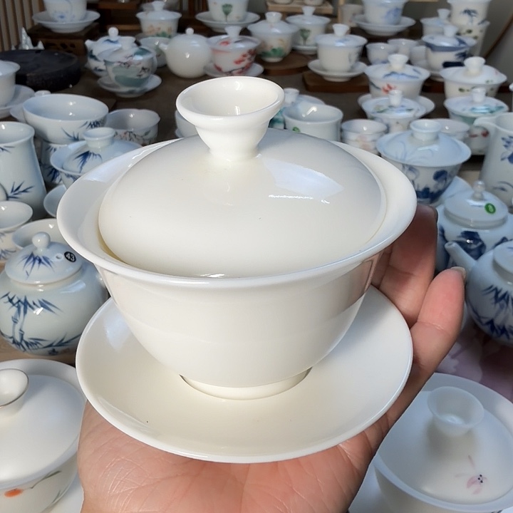 羊脂玉三才盖碗盖下130