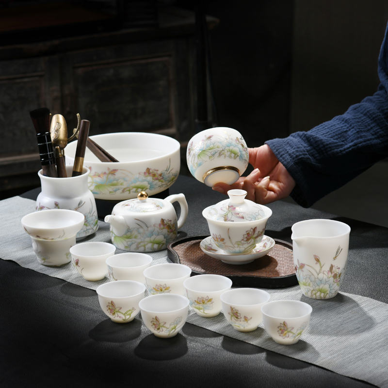 功夫茶具套装素烧家用办公2025新款轻奢高档泡茶壶白瓷盖碗茶杯