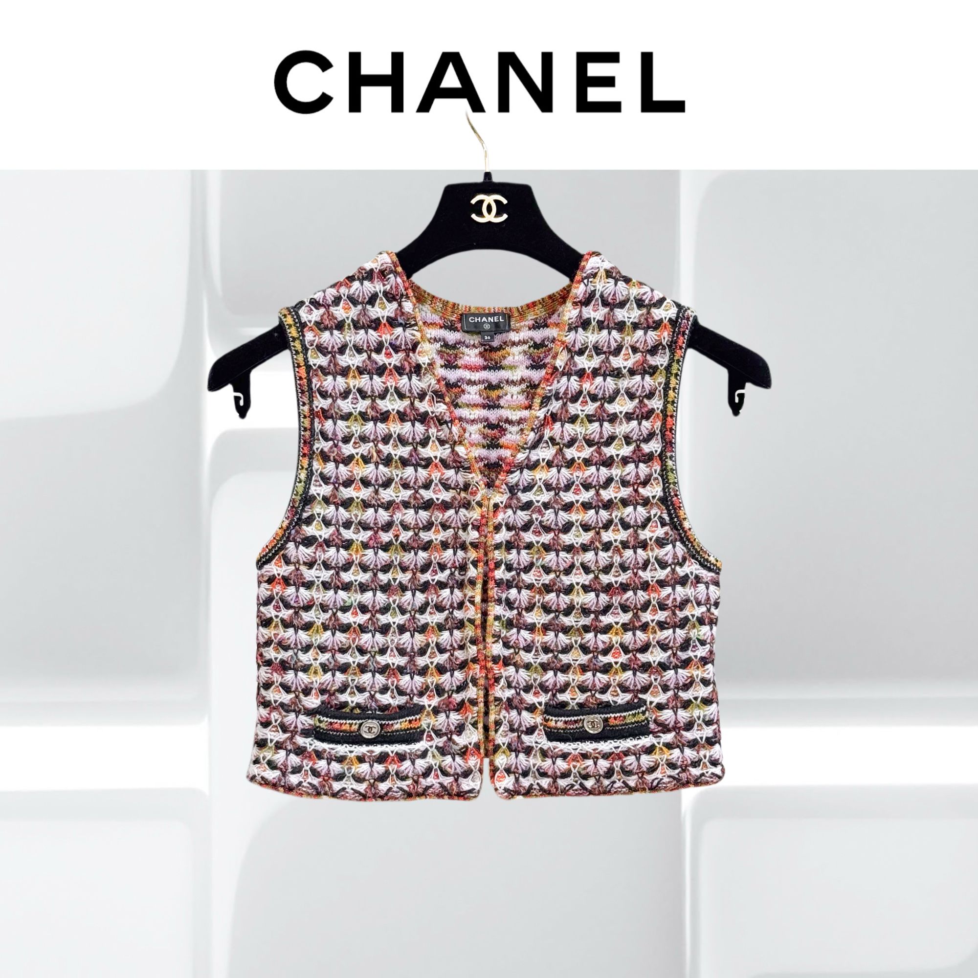 99新 Chanel/香奈儿 36码23A达喀尔混色针织背心，马甲