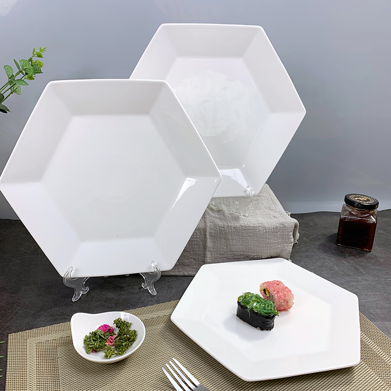 白色六角盘不规则纯白西餐盘家用陶瓷盘子餐具酒店轻奢菜盘