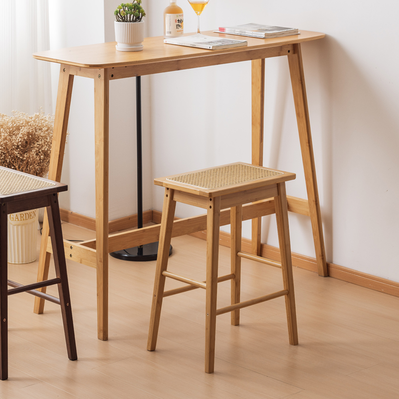 藤编吧台凳竹创意凳书桌餐桌椅简约客厅原色高脚棕色凳子家用椅子