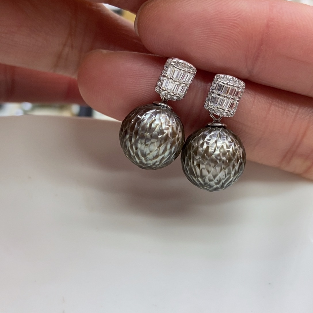 海水珍珠耳饰银S925镶嵌