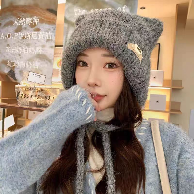 秋冬小熊耳朵毛线时尚针织帽