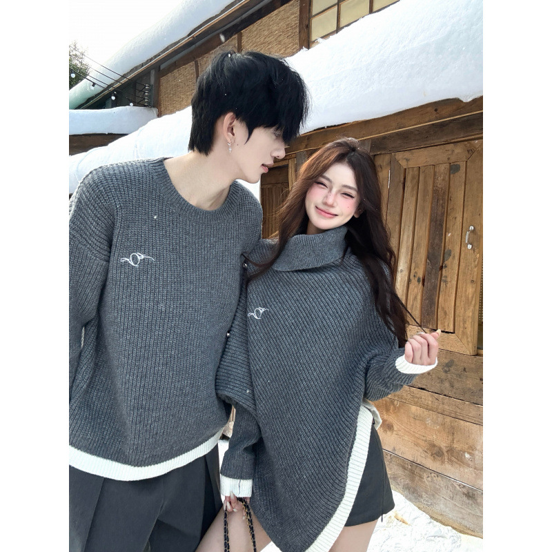 秋季情侣装小众设计感不规则斗篷毛衣慵懒风针织衫气质温柔显瘦