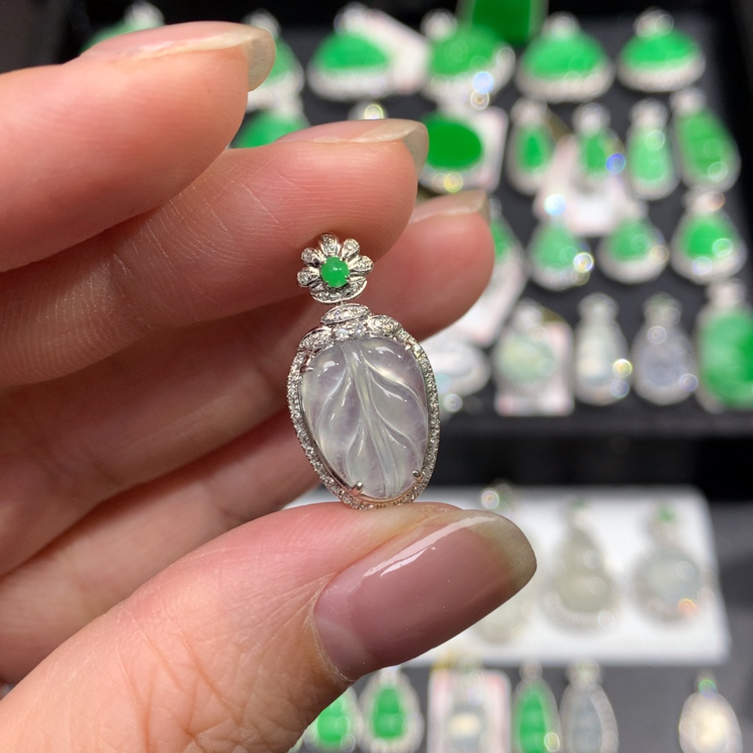 翡翠18K金镶嵌吊坠(不含链)