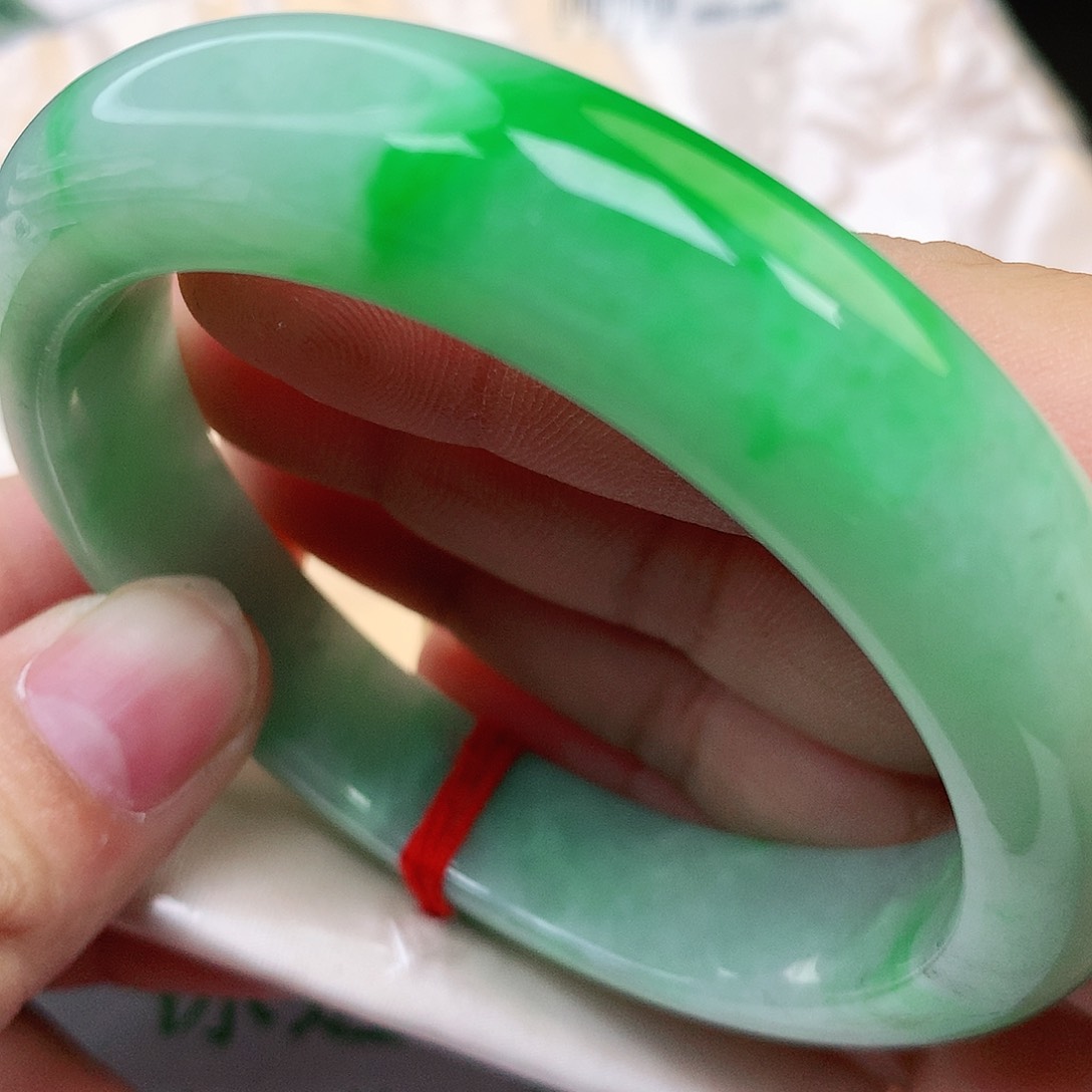 未镶嵌手镯翡翠阳绿漏镯颜色好148号