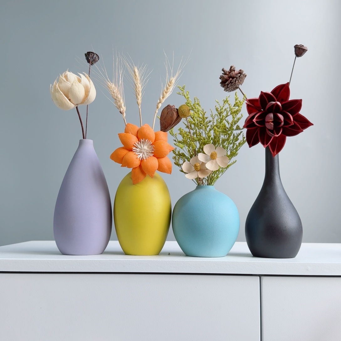 摆件陶瓷花瓶摆件含花总高约20-30cm