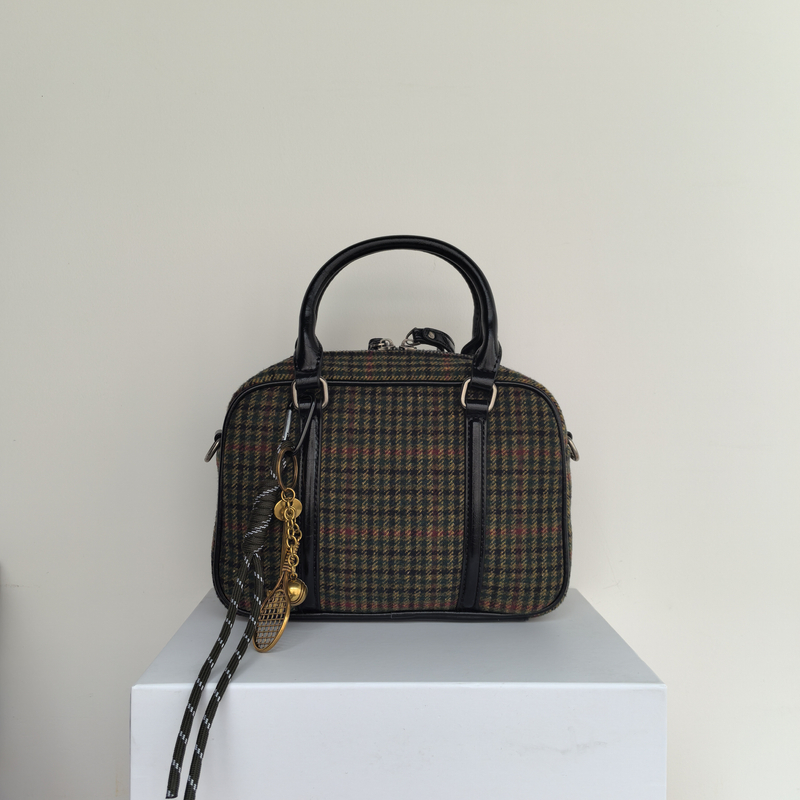 2025新款格子纹手提小方包枕头包单肩斜挎包1369格子黑