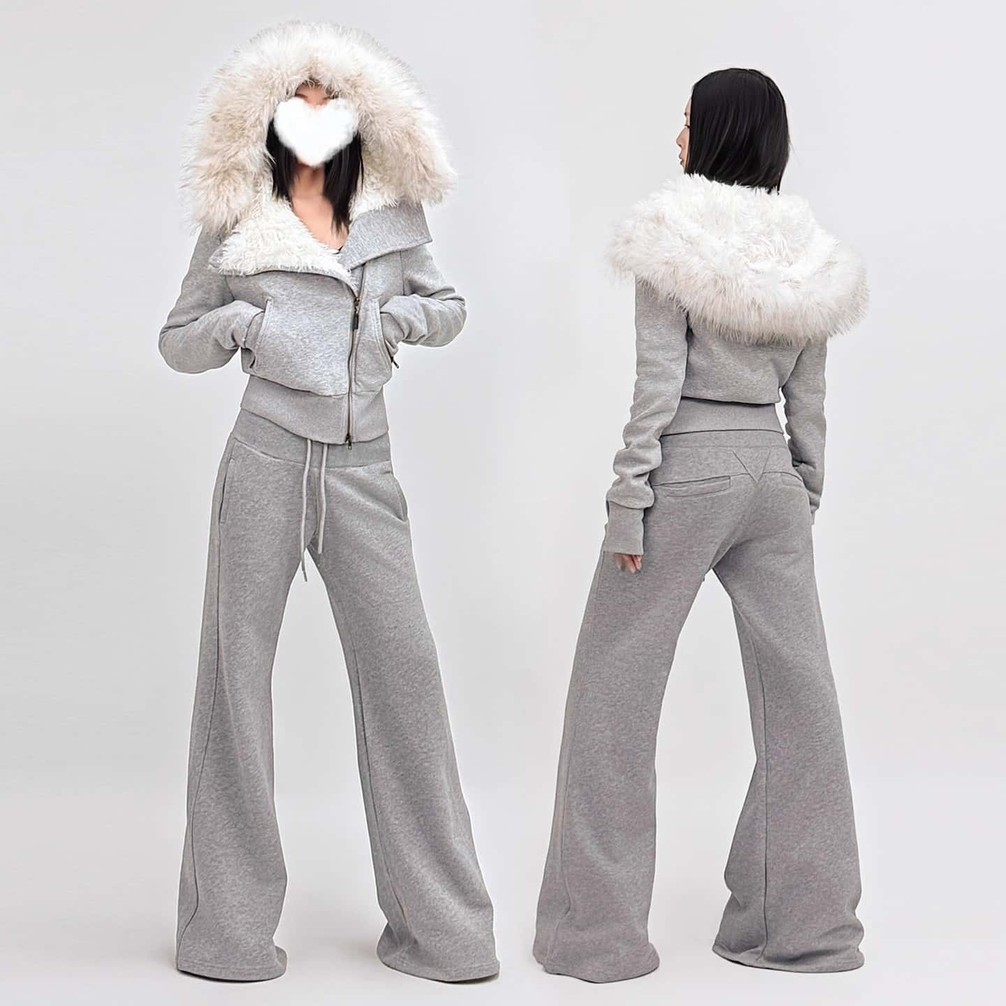 韩系高级感套装时尚洋气毛领连帽卫衣外套卫裤2025超火两件套冬装