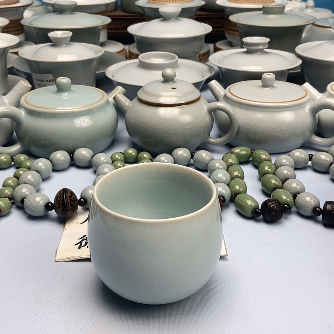 杯天青月白釉龙蛋杯原矿原釉原产地