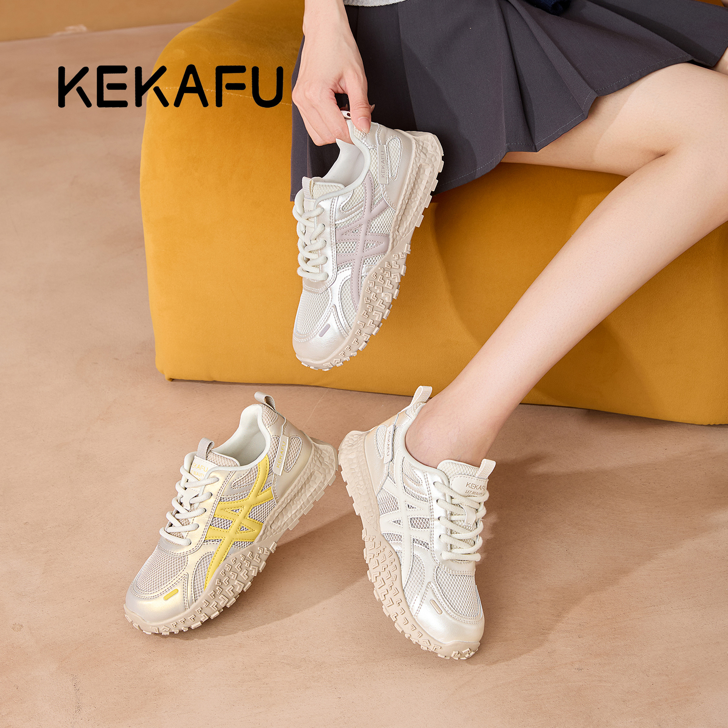 KEKAFU/珂卡芙2025夏季网面【增高4cm】舒适透气时尚女阿甘德训鞋