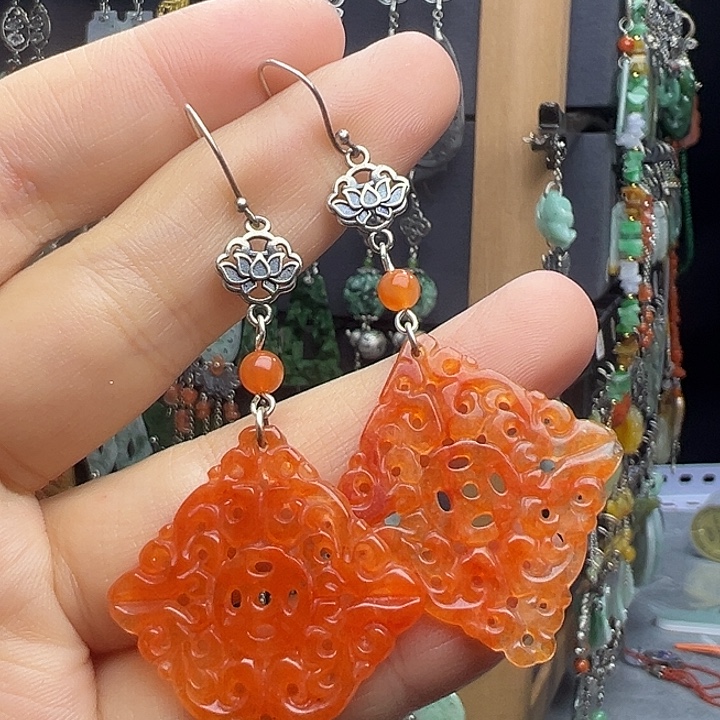 隽***香翡翠银S925镶嵌耳饰